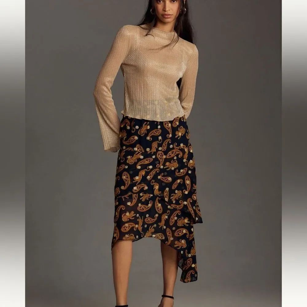 Farm Rio Asymmetrical Tiered Midi Skirt by Anthropologie